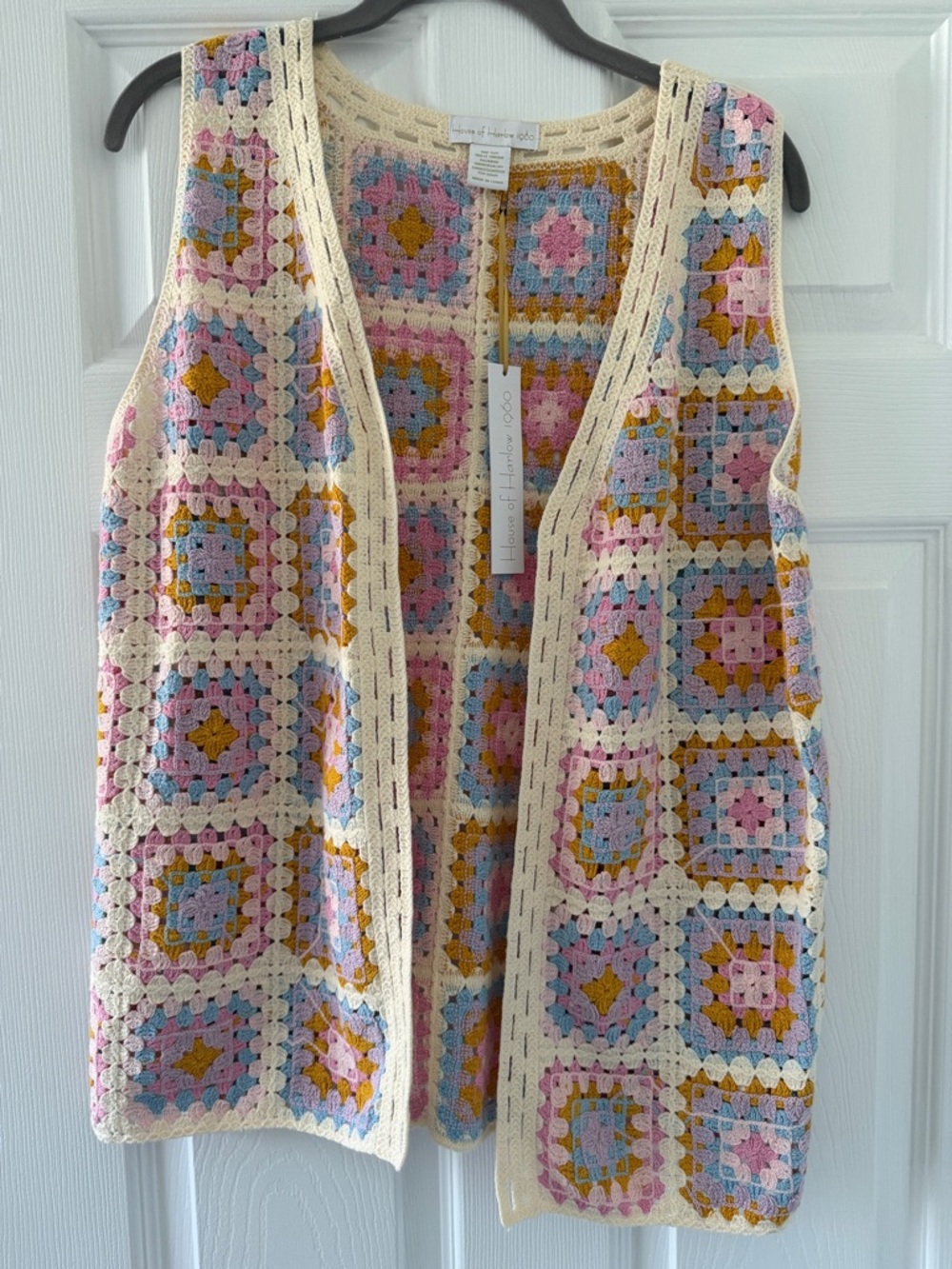 House of Harlow 1960 Crochet Granny-Square Top - Pink, Blue, Mustard, Cream